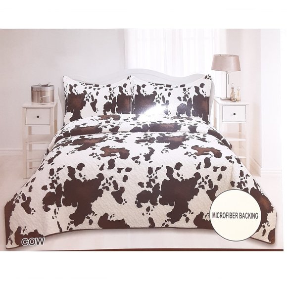 Country Western Design - Cow Print - 3 Piece Quilted Bedspread Set - Picture 2 of 3